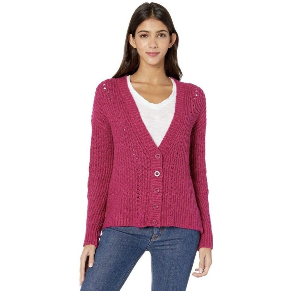 NWT Women's Kensie Punk Yarn Button Front Cardigan Sweater in Raspberry Sz XL